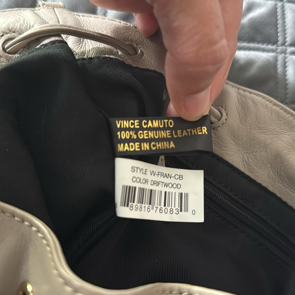 Vince Camuto Shoulder Bag with Drawstring Closure and Fringe Detail w Dustbag - Picture 6 of 10